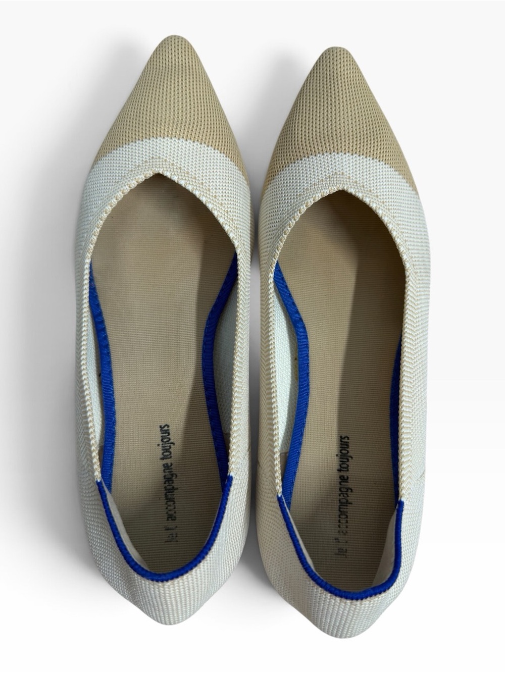 Je T’Accompagne Toujours Pointed Toe Knit Cap Toe Ballet Flats EU Size 39 Beige - Picture 6 of 10